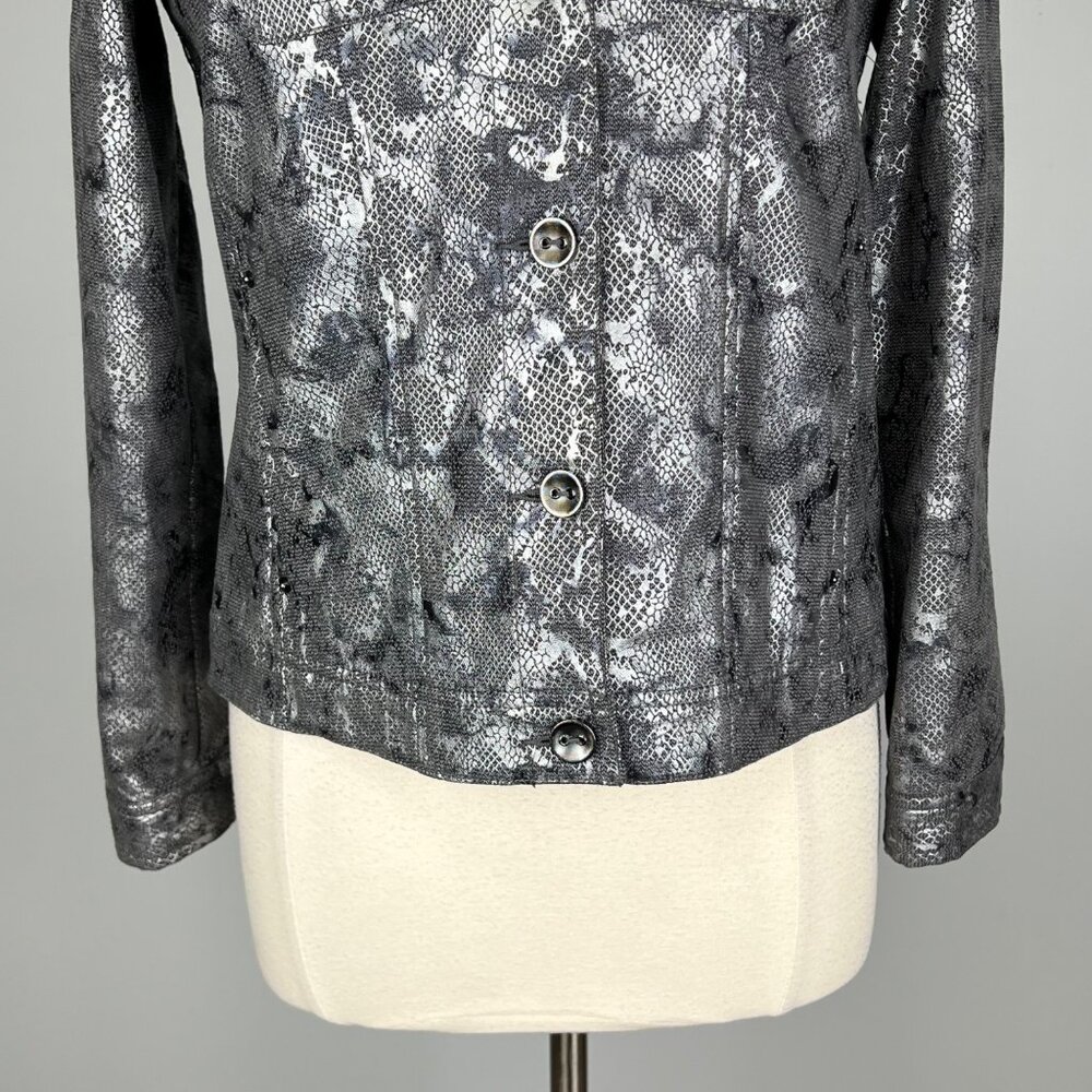 Chicos Womens Python Print Jacket Metallic Gray B… - image 4